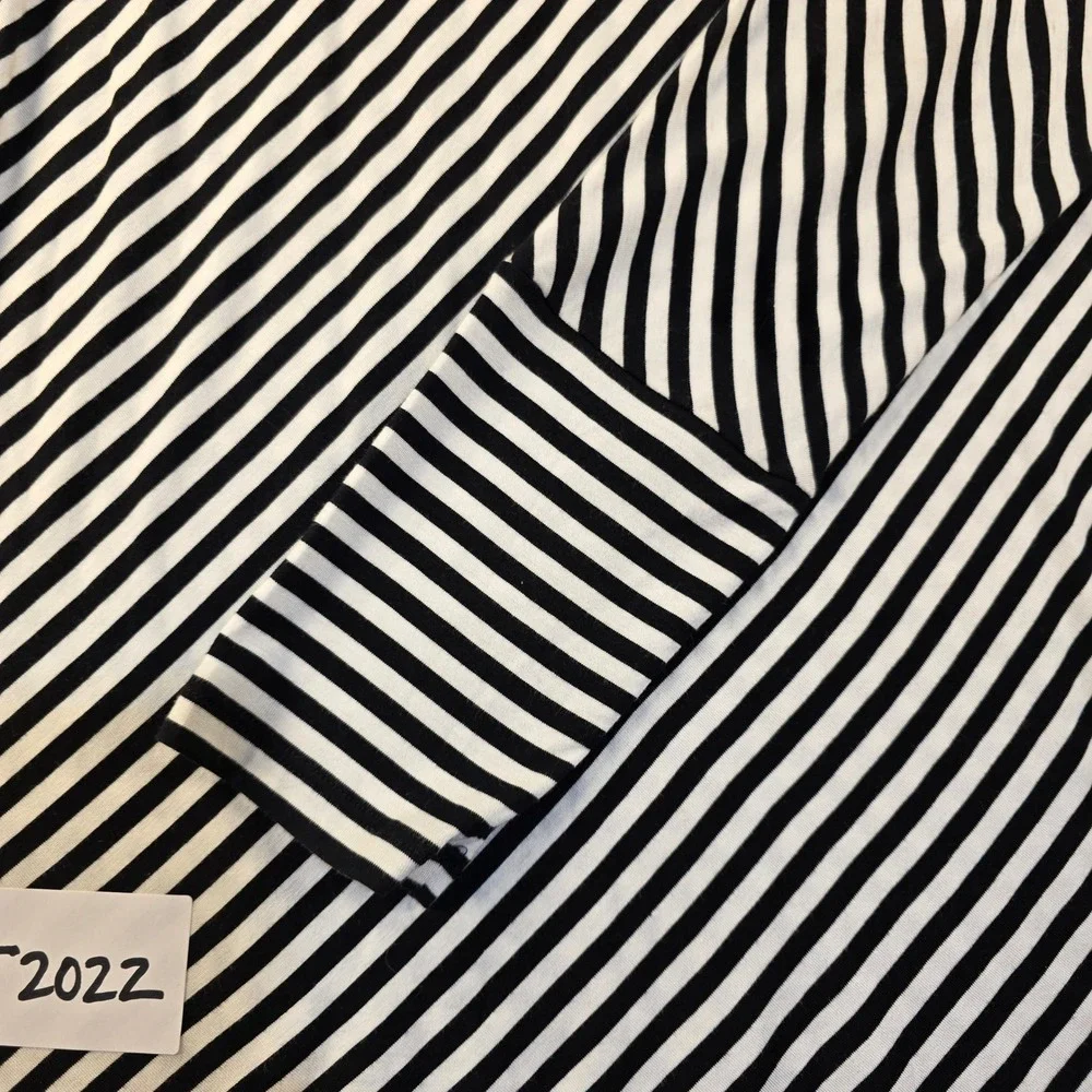 Michael Michael Kors Black White Striped Long Sleeve Boat Neck Top Medium